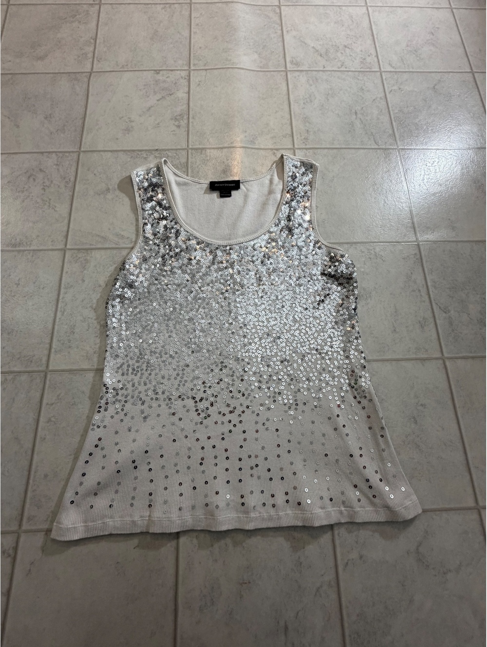 Ashley Stewart White Sequin Tank Top Size 18 20